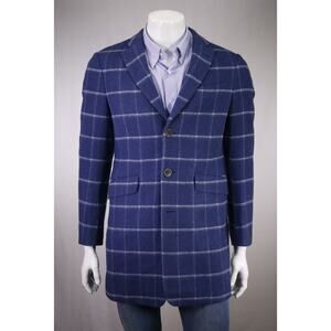 Richard James Blue Windowpane Wool Flannel Overcoat Coat 38R
